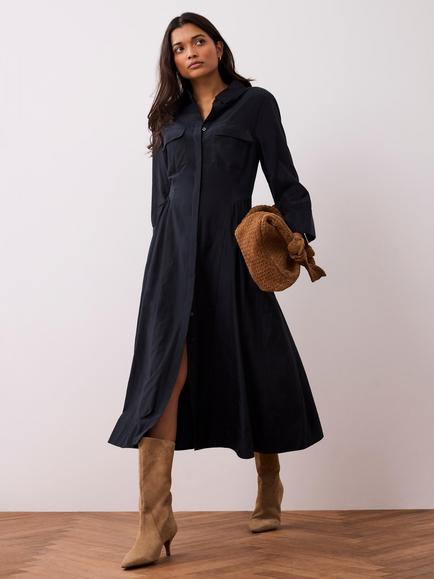 Mint Velvet Gathered Waist Detail Shirt Maxi Dress, Blue Navy - view 2, Blue Navy