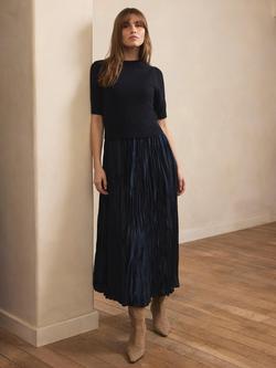 Mint Velvet Layered Knit Sleeveless Midi Dress, Blue Navy, Blue Navy