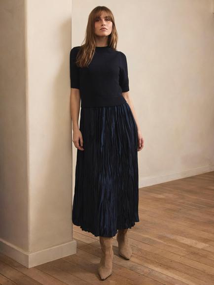 Mint Velvet Layered Knit Sleeveless Midi Dress, Blue Navy, Blue Navy