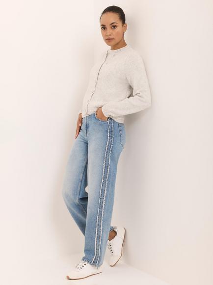 Mint Velvet Side Trim Boyfriend Jeans, Blue Multi Blue, Blue Multi Blue
