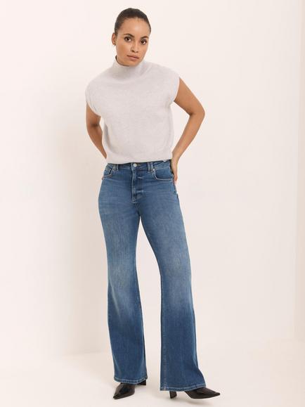 Mint Velvet Mid Rise Flared Jeans, Indigo Blue - view 2, Indigo Blue
