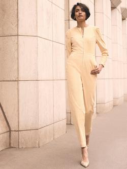 Mint Velvet Zip Front Corduroy Jumpsuit, Yellow/Multi - view 2, Yellow/Multi