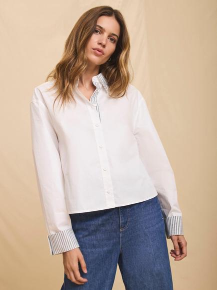 Mint Velvet Stripe Detail Cropped Shirt, White Ivory - view 2, White Ivory