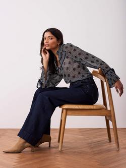 Mint Velvet Heart Print Chiffon Blouse, Blue Navy - view 2, Blue Navy