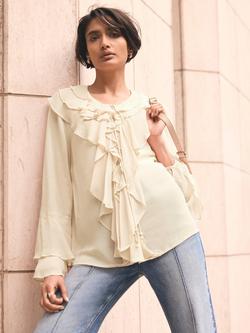 Mint Velvet Ruffle Detail Chiffon Blouse, Yellow, Yellow