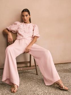 Mint Velvet Textured Puff Sleeve Blouse, Light Pink - view 2, Light Pink