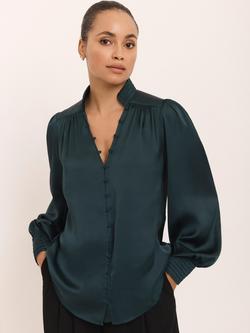 Mint Velvet Satin Long Sleeve Blouse, Green, Green