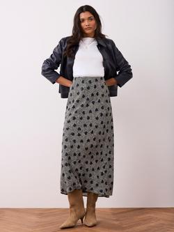 Mint Velvet Heart Print Midi Skirt, Navy/Multi, Navy/Multi