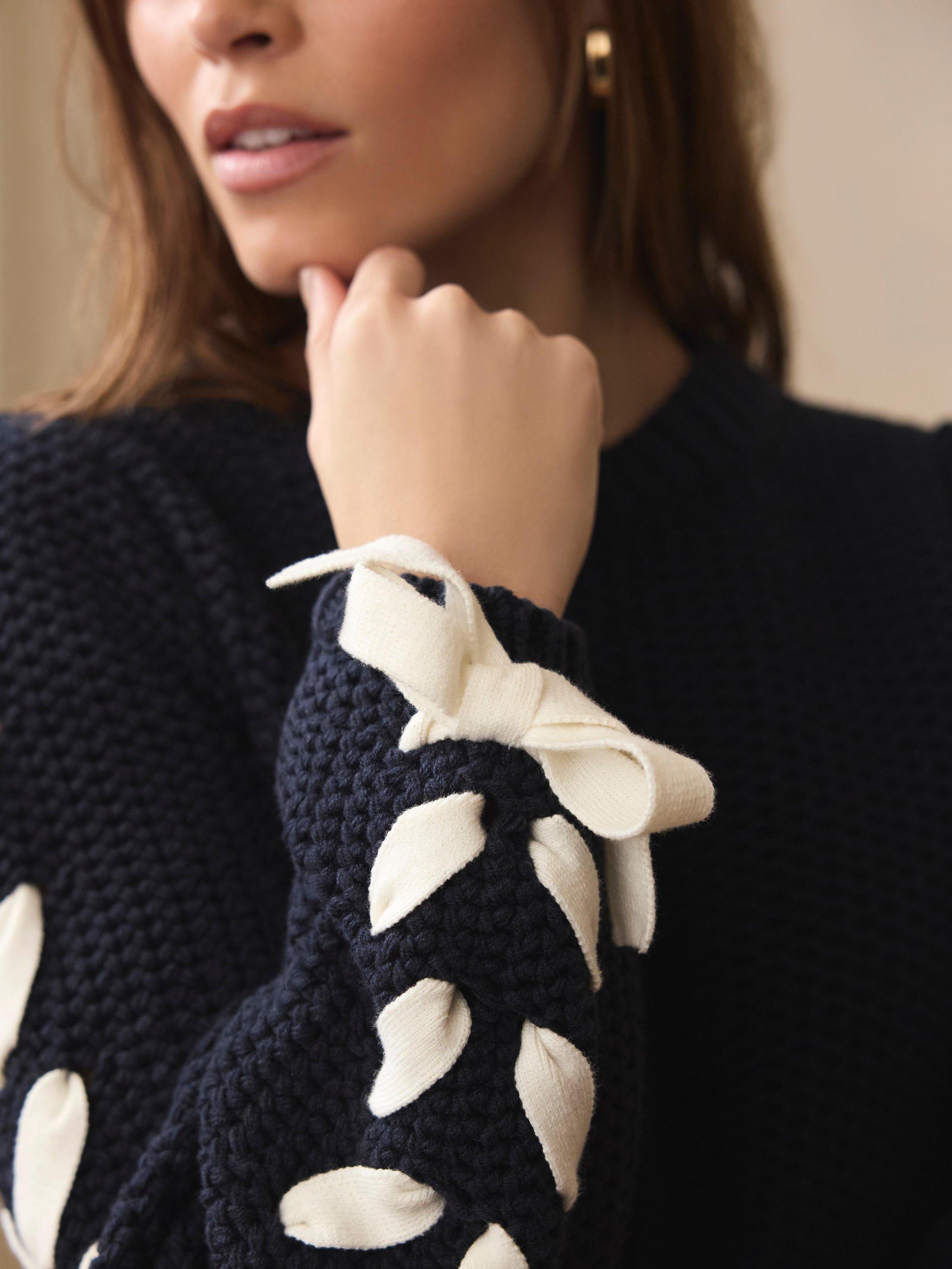 Mint Velvet Chunky Knit Ribbon Detail Jumper, Blue Navy