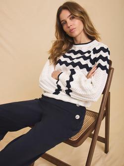 Mint Velvet Wavy Stripe Bow Back Jumper, Ivory/Multi, Ivory/Multi