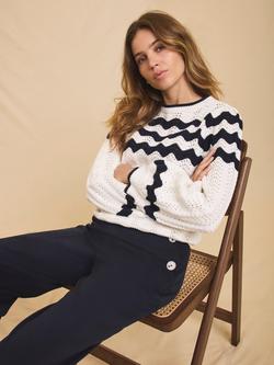 Mint Velvet Wavy Stripe Bow Back Jumper, Ivory/Multi - view 2, Ivory/Multi