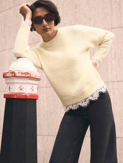 Mint Velvet Scallop Lace Hem Jumper, Yellow, Yellow