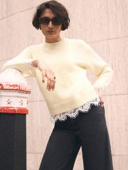 Mint Velvet Scallop Lace Hem Jumper, Yellow - view 2, Yellow