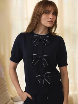 Mint Velvet Bow Detail Knit Top, Navy, Navy