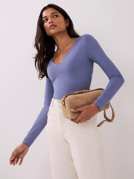 Mint Velvet V-Neck Long Sleeve Layering Top, Blue - view 2, Blue
