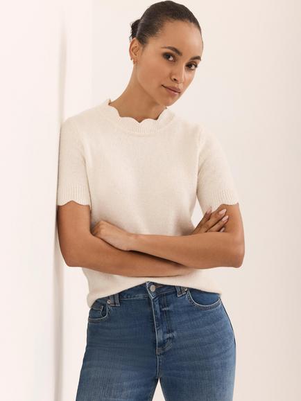 Mint Velvet Scallop Knit Top, Natural Cream, Natural Cream