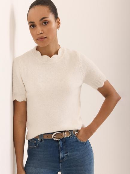 Mint Velvet Scallop Knit Top, Natural Cream - view 2, Natural Cream