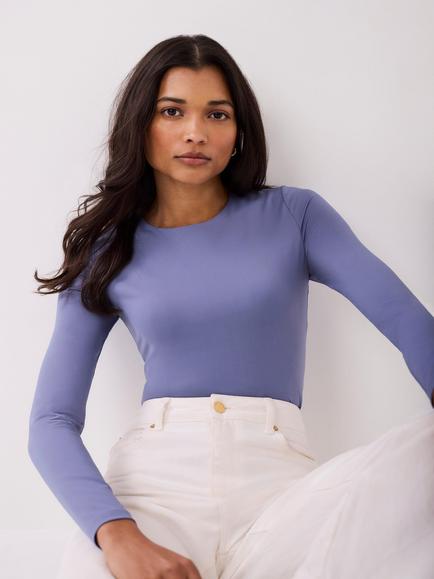 Mint Velvet Crew Neck Layering Top, Blue - view 2, Blue