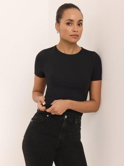 Mint Velvet Layering Short Sleeve Top, Black, Black