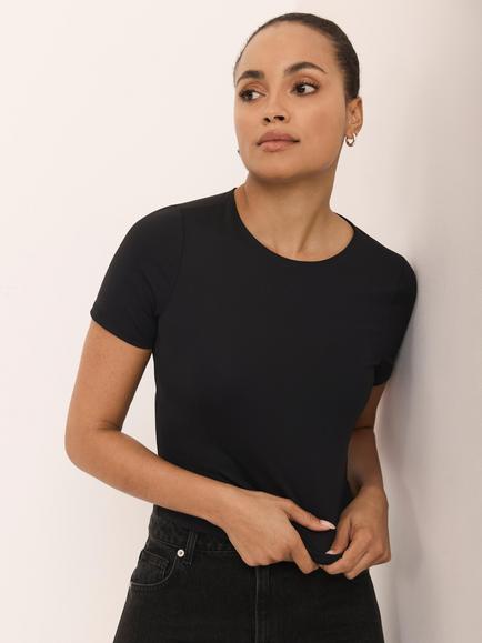 Mint Velvet Layering Short Sleeve Top, Black - view 2, Black