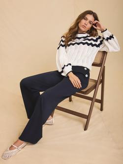 Mint Velvet Button Front Wide Leg Trousers, Blue Navy - view 2, Blue Navy