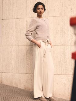 Mint Velvet Side Stripe Wide Leg Joggers, Natural, Natural