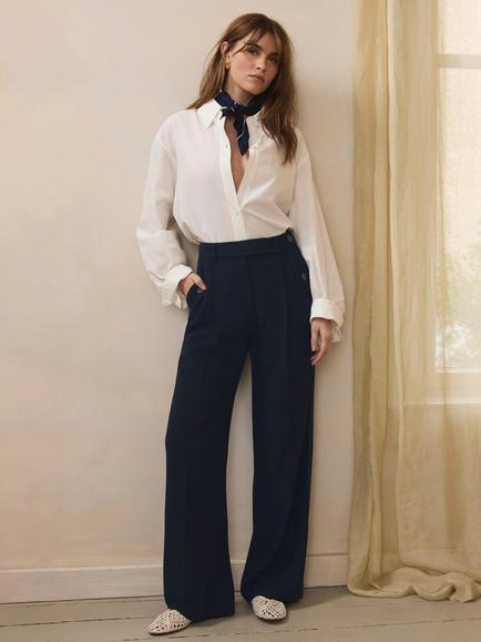 Mint Velvet Side Trim Wide Leg Trousers, Blue Navy, Blue Navy