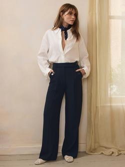 Mint Velvet Side Trim Wide Leg Trousers, Blue Navy - view 2, Blue Navy