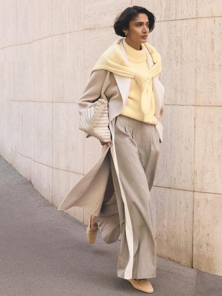 Mint Velvet Side Stripe Wide Leg Trousers, Natural Taupe, Natural Taupe