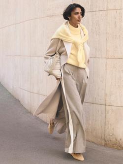 Mint Velvet Side Stripe Wide Leg Trousers, Natural Taupe - view 2, Natural Taupe