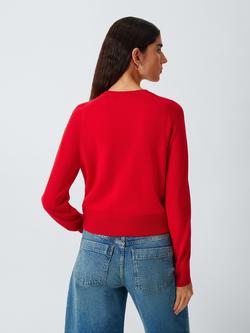 John Lewis Merino Wool Crew Neck Cardigan, Tomato Red - view 2, Tomato Red