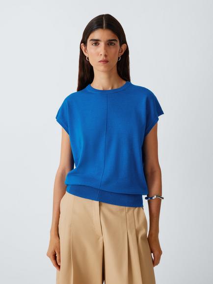John Lewis Merino Wool Crew Neck Vest, Brilliant Blue