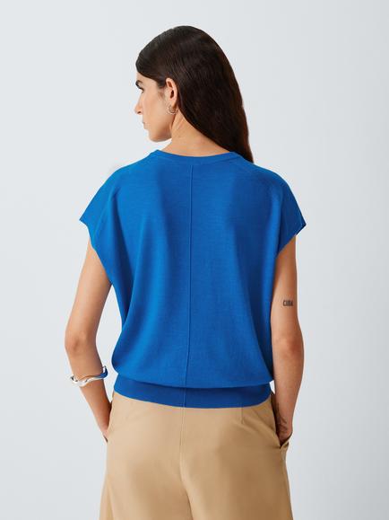 John Lewis Merino Wool Crew Neck Vest - view 2, Brilliant Blue