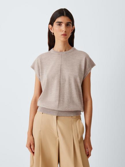 John Lewis Merino Wool Crew Neck Vest, Taupe Marl