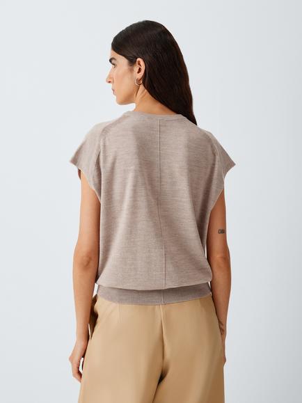 John Lewis Merino Wool Crew Neck Vest - view 2, Taupe Marl