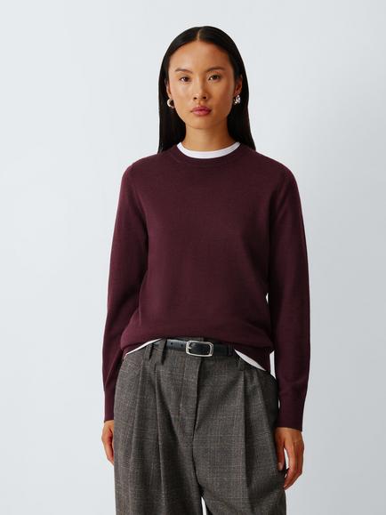 John Lewis Pure Merino Wool Crew Neck Jumper, Fig, Fig