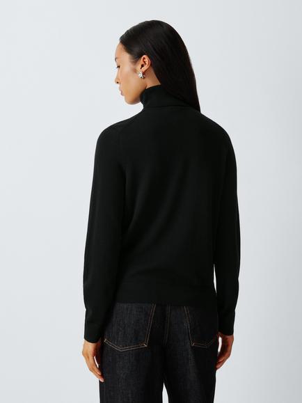 John Lewis Pure Merino Wool Roll Neck Jumper - view 2, Black