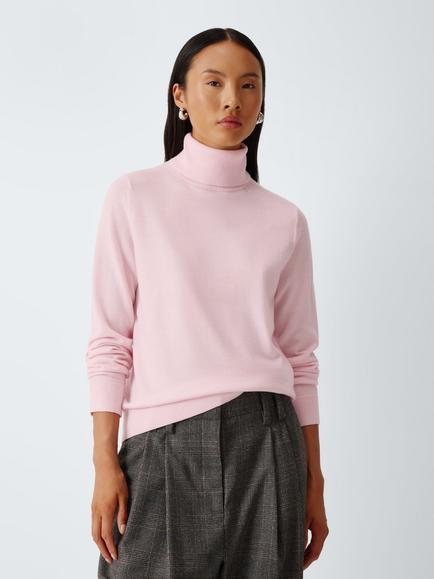 John Lewis Pure Merino Wool Roll Neck Jumper, Lotus Pink