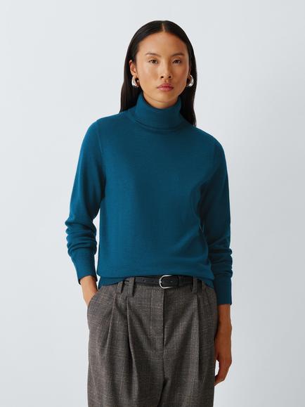 John Lewis Pure Merino Wool Roll Neck Jumper, Sailor Blue