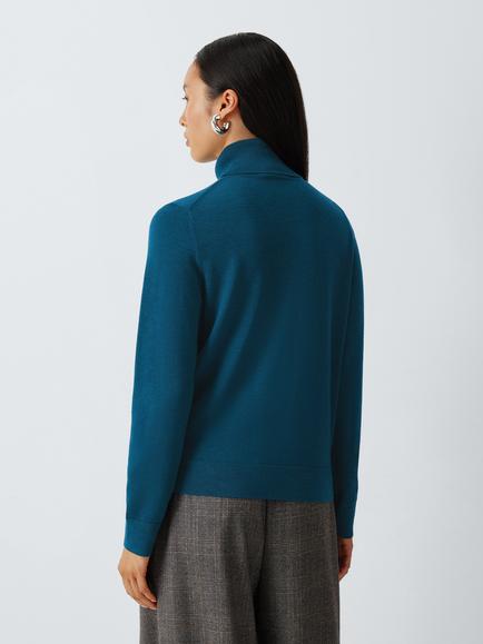 John Lewis Pure Merino Wool Roll Neck Jumper - view 2, Sailor Blue