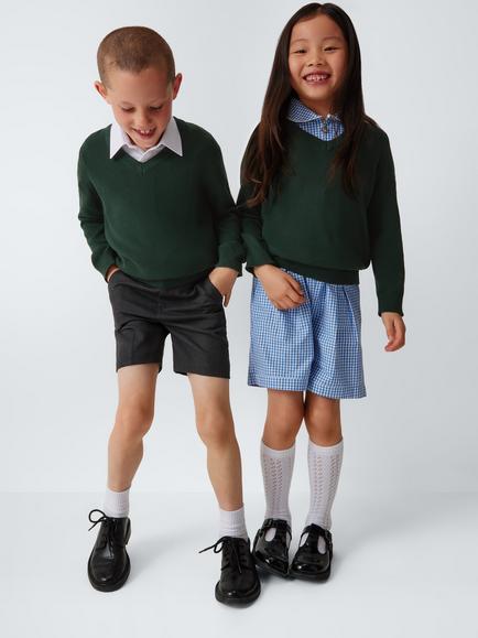John Lewis Kids' Pure Cotton V-Neck School Jumper, Pack of 2 - view 2, Green