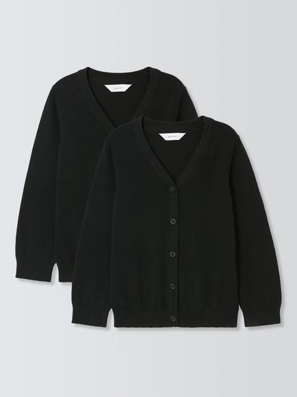 John Lewis Kids' Pure Cotton School Cardigan, Pack of 2, Black