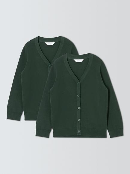 John Lewis Kids' Pure Cotton School Cardigan, Pack of 2, Green