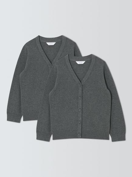 John Lewis Kids' Pure Cotton School Cardigan, Pack of 2, Grey