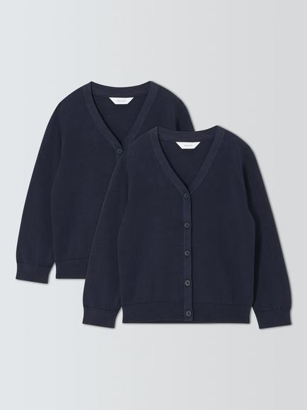 John Lewis Kids' Pure Cotton School Cardigan, Pack of 2, Navy
