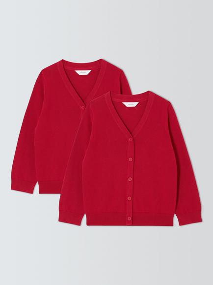 John Lewis Kids' Pure Cotton School Cardigan, Pack of 2, Red