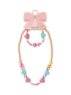 Stych Teddy Charm Necklace and Bracelet Set, Multi, Multi