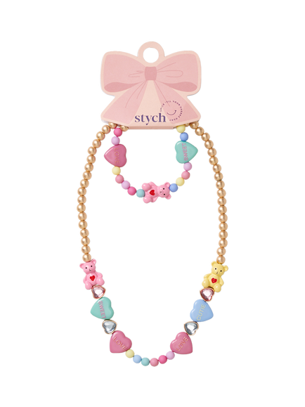 Stych Teddy Charm Necklace and Bracelet Set, Multi, Multi