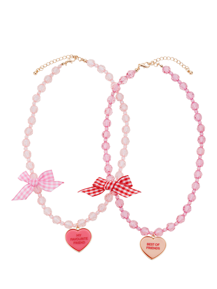 Stych Best Friend Necklaces, Set of 2, Pink, Pink