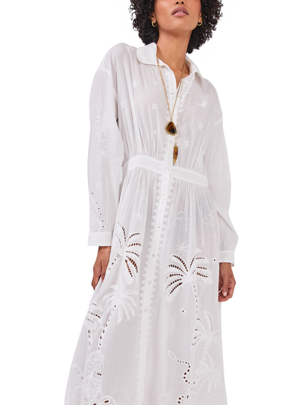 Hayley Menzies Eden Palm Shirt Dress, White - view 2, White